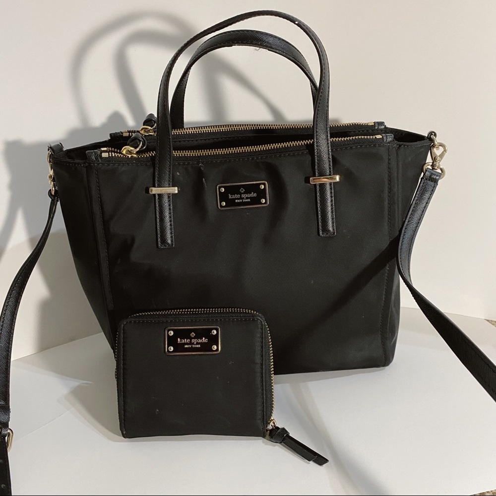 Kate Spade Matching Black Vinyl Purse & Wallet Set